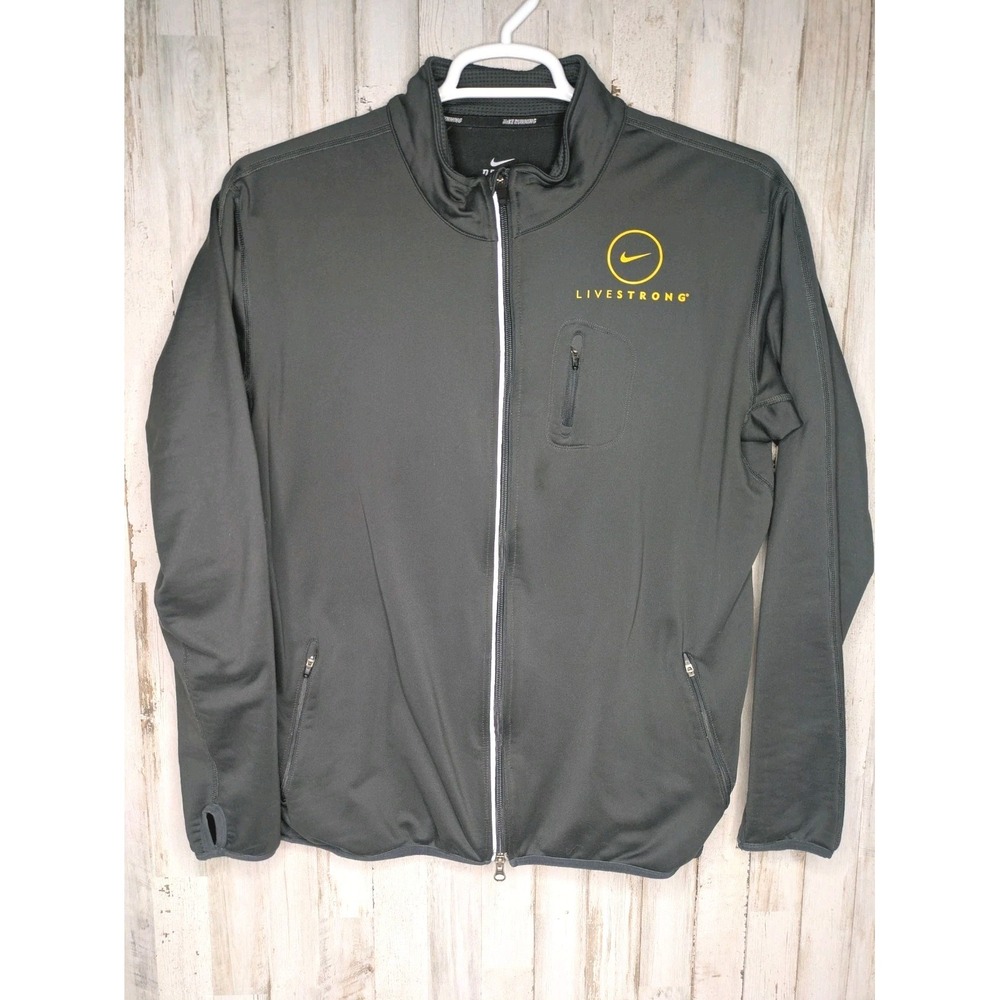 Nike Running Live Strong Zip Jacket Mock Neck Reflective Size Large Gray Pockets